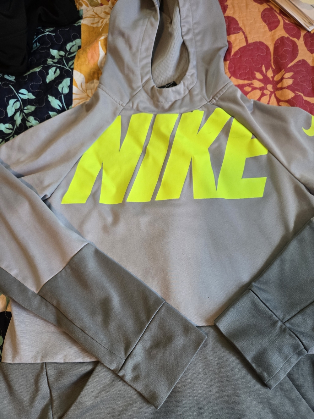 Nike Youth Grey Hoodie with Neon Yellow Logo